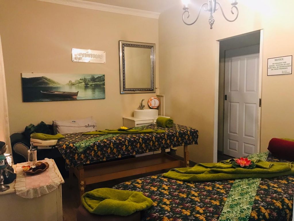 Couples massage setup at Oriental Spa overlooking Table Mountain